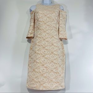 NEW Eliza J Tan Cold Shoulder Long Sleeve Midi Dress